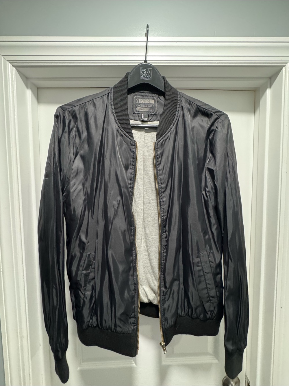 21men Black Satin-Style Bomber Jacket